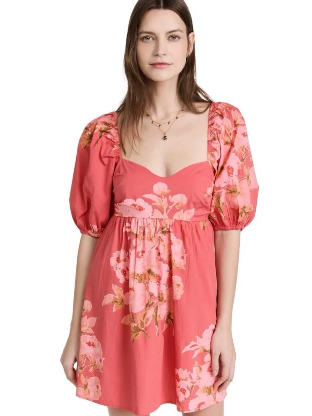 Free People x Revolve Peony Femme Combo Babydoll Mini Dress Floral Puff Sleeve - Picture 6 of 15
